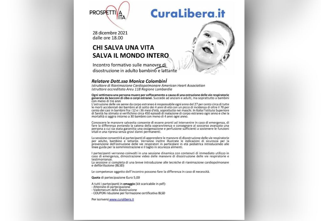 CuraLibera: EVENTO - 28 dicembre ore 18:00: Come evitare il Soffocamento da cibi e corpi estranei